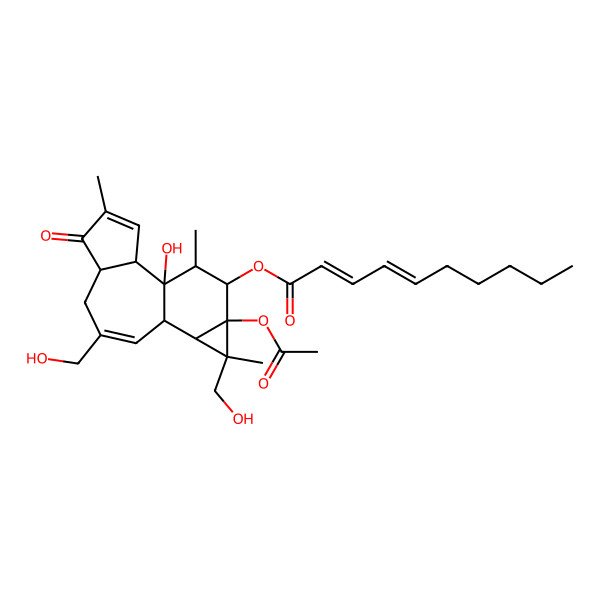 2D Structure of [13-Acetyloxy-1-hydroxy-8,12-bis(hydroxymethyl)-4,12,15-trimethyl-5-oxo-14-tetracyclo[8.5.0.02,6.011,13]pentadeca-3,8-dienyl] deca-2,4-dienoate