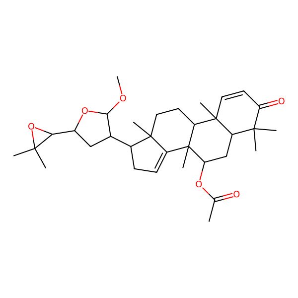 2D Structure of [17-[5-(3,3-Dimethyloxiran-2-yl)-2-methoxyoxolan-3-yl]-4,4,8,10,13-pentamethyl-3-oxo-5,6,7,9,11,12,16,17-octahydrocyclopenta[a]phenanthren-7-yl] acetate