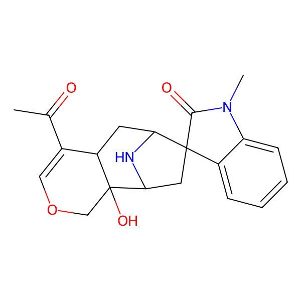2D Structure of (1R,2S,7S,9R,10S)-6-acetyl-2-hydroxy-1'-methylspiro[4-oxa-12-azatricyclo[7.2.1.02,7]dodec-5-ene-10,3'-indole]-2'-one