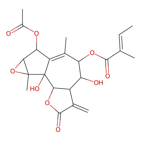 2D Structure of [(1R,2S,6R,7R,8R,11S,12R,14R)-11-acetyloxy-1,7-dihydroxy-9,14-dimethyl-5-methylidene-4-oxo-3,13-dioxatetracyclo[8.4.0.02,6.012,14]tetradec-9-en-8-yl] (Z)-2-methylbut-2-enoate