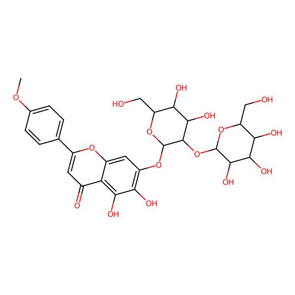 2D Structure of 7-[(2S,3R,4S,5S,6R)-4,5-dihydroxy-6-(hydroxymethyl)-3-[(2S,3S,4S,5S,6R)-3,4,5-trihydroxy-6-(hydroxymethyl)oxan-2-yl]oxyoxan-2-yl]oxy-5,6-dihydroxy-2-(4-methoxyphenyl)chromen-4-one