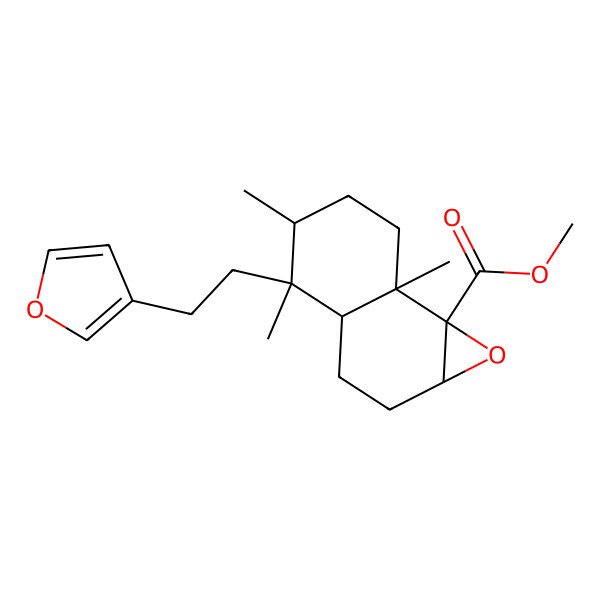 2D Structure of methyl 4-[2-(furan-3-yl)ethyl]-4,5,7a-trimethyl-2,3,3a,5,6,7-hexahydro-1aH-naphtho[1,2-b]oxirene-7b-carboxylate