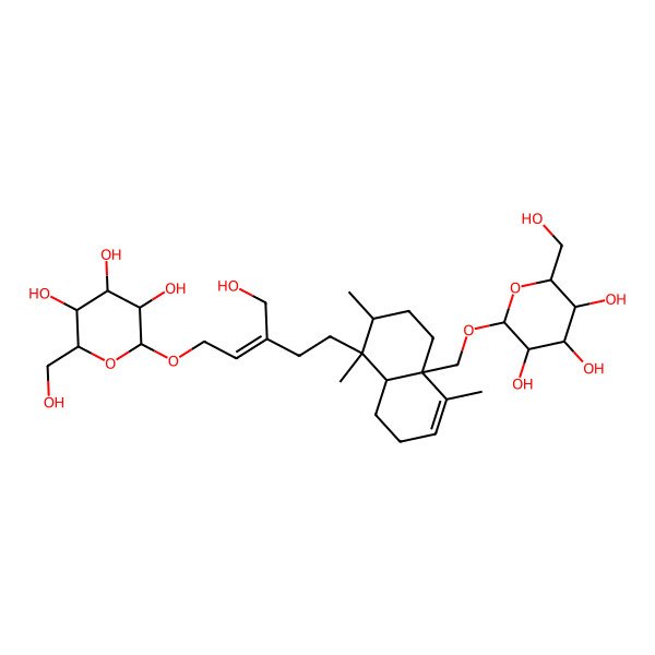 2D Structure of (2S,3S,4R,5R,6S)-2-[(Z)-5-[(1R,2S,4aR,8aS)-1,2,5-trimethyl-4a-[[(2S,3S,4R,5R,6S)-3,4,5-trihydroxy-6-(hydroxymethyl)oxan-2-yl]oxymethyl]-2,3,4,7,8,8a-hexahydronaphthalen-1-yl]-3-(hydroxymethyl)pent-2-enoxy]-6-(hydroxymethyl)oxane-3,4,5-triol
