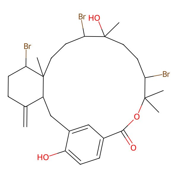 2D Structure of 7,11,15-Tribromo-12,22-dihydroxy-8,12,16,16-tetramethyl-4-methylidene-17-oxatricyclo[17.3.1.03,8]tricosa-1(22),19(23),20-trien-18-one