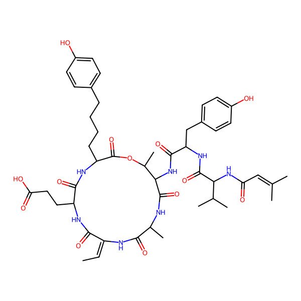 2D Structure of deamino-Val(2,3-dehydro)-DL-Val-DL-Tyr-DL-xiThr(1)-DL-Ala-Abu(2,3-dehydro)-DL-Glu-DL-Nle(Ph(4-OH))-(1)