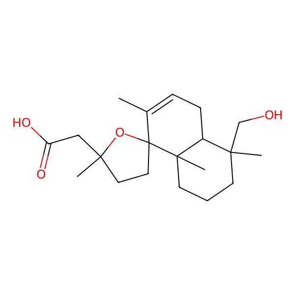 2D Structure of 2-[(2'S,4S,4aR,8R,8aS)-4-(hydroxymethyl)-2',4,7,8a-tetramethylspiro[2,3,4a,5-tetrahydro-1H-naphthalene-8,5'-oxolane]-2'-yl]acetic acid