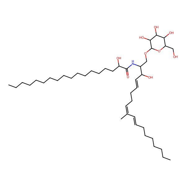 2D Structure of (2R)-2-hydroxy-N-[(2S,3R,4E,8E,10E)-3-hydroxy-9-methyl-1-[(2R,3R,4S,5S,6R)-3,4,5-trihydroxy-6-(hydroxymethyl)oxan-2-yl]oxyoctadeca-4,8,10-trien-2-yl]octadecanamide