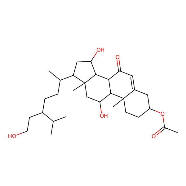 2D Structure of [(3S,8S,9S,10R,11R,13R,14S,15R,17R)-11,15-dihydroxy-17-[(2R,5R)-5-(2-hydroxyethyl)-6-methylheptan-2-yl]-10,13-dimethyl-7-oxo-1,2,3,4,8,9,11,12,14,15,16,17-dodecahydrocyclopenta[a]phenanthren-3-yl] acetate
