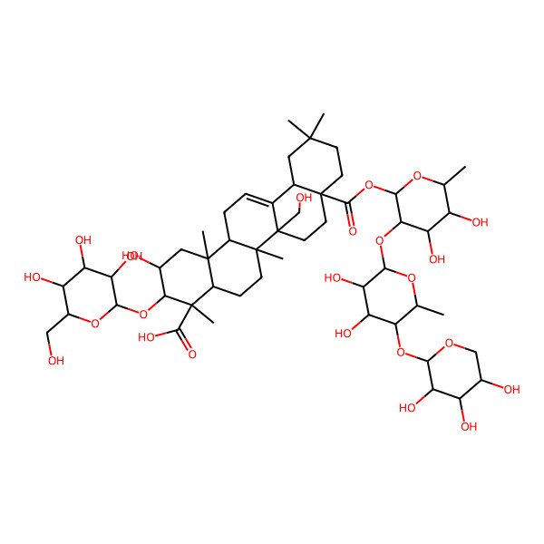 2D Structure of 8a-[3-[3,4-Dihydroxy-6-methyl-5-(3,4,5-trihydroxyoxan-2-yl)oxyoxan-2-yl]oxy-4,5-dihydroxy-6-methyloxan-2-yl]oxycarbonyl-2-hydroxy-6b-(hydroxymethyl)-4,6a,11,11,14b-pentamethyl-3-[3,4,5-trihydroxy-6-(hydroxymethyl)oxan-2-yl]oxy-1,2,3,4a,5,6,7,8,9,10,12,12a,14,14a-tetradecahydropicene-4-carboxylic acid
