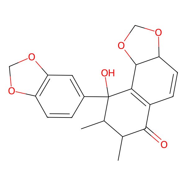 2D Structure of (3aR,7S,8S,9R,9bR)-9-(1,3-benzodioxol-5-yl)-9-hydroxy-7,8-dimethyl-3a,7,8,9b-tetrahydrobenzo[g][1,3]benzodioxol-6-one