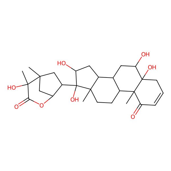 2D Structure of (1R,4R,5R,7S)-4-hydroxy-4,5-dimethyl-7-[(5S,6S,8S,9S,10R,13S,14S,16R,17S)-5,6,16,17-tetrahydroxy-10,13-dimethyl-1-oxo-4,6,7,8,9,11,12,14,15,16-decahydrocyclopenta[a]phenanthren-17-yl]-2-oxabicyclo[3.2.1]octan-3-one
