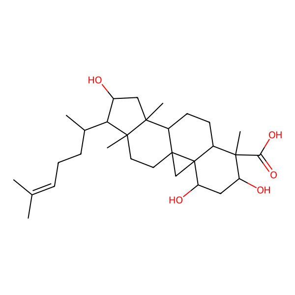 2D Structure of 4,6,14-Trihydroxy-7,12,16-trimethyl-15-(6-methylhept-5-en-2-yl)pentacyclo[9.7.0.01,3.03,8.012,16]octadecane-7-carboxylic acid