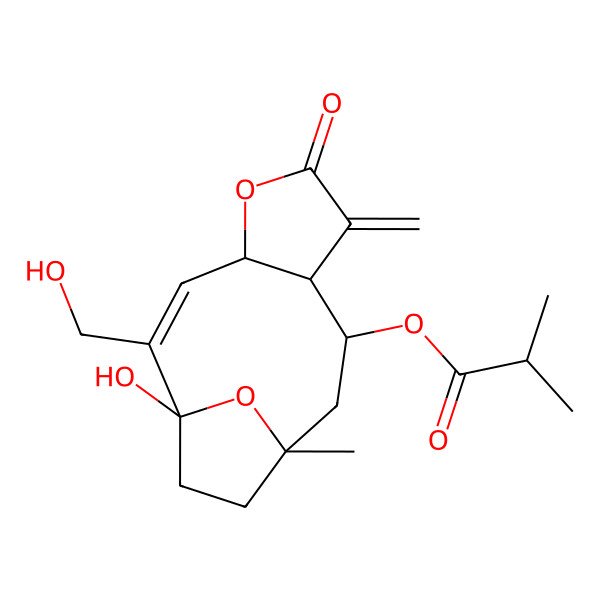 2D Structure of [1-Hydroxy-2-(hydroxymethyl)-11-methyl-7-methylidene-6-oxo-5,14-dioxatricyclo[9.2.1.04,8]tetradec-2-en-9-yl] 2-methylpropanoate