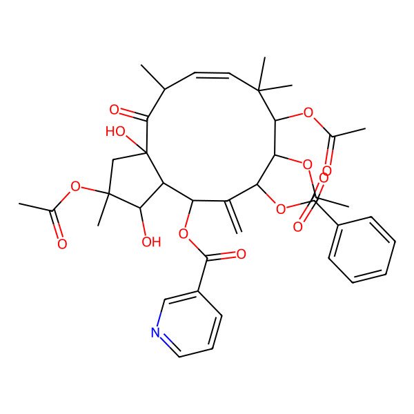 2D Structure of (2,9,10-Triacetyloxy-11-benzoyloxy-1,3a-dihydroxy-2,5,8,8-tetramethyl-12-methylidene-4-oxo-1,3,5,9,10,11,13,13a-octahydrocyclopenta[12]annulen-13-yl) pyridine-3-carboxylate