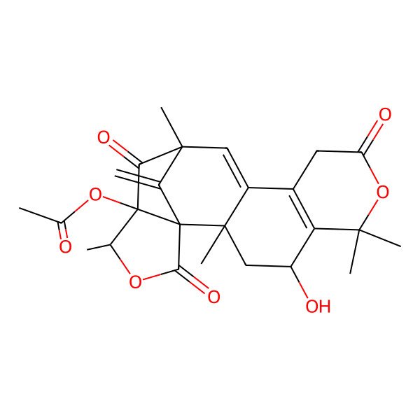 2D Structure of (4-Hydroxy-2,6,6,13,16-pentamethyl-19-methylidene-8,14,18-trioxo-7,17-dioxapentacyclo[11.5.1.01,15.02,11.05,10]nonadeca-5(10),11-dien-15-yl) acetate