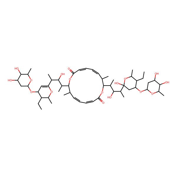 2D Structure of 8-[4-[4-(4,5-dihydroxy-6-methyloxan-2-yl)oxy-5-ethyl-2-hydroxy-6-methyloxan-2-yl]-3-hydroxypentan-2-yl]-16-[4-[4-(4,5-dihydroxy-6-methyloxan-2-yl)oxy-3-ethyl-2-methyl-3,4-dihydro-2H-pyran-6-yl]-3-hydroxypentan-2-yl]-7,15-dimethyl-1,9-dioxacyclohexadeca-3,5,11,13-tetraene-2,10-dione