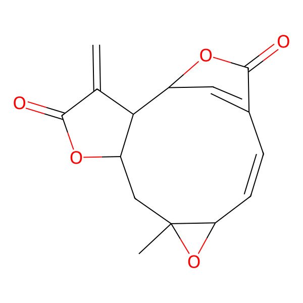 2D Structure of (1R,2R,6S,8S,10R,11Z)-8-methyl-3-methylidene-5,9,15-trioxatetracyclo[11.2.1.02,6.08,10]hexadeca-11,13(16)-diene-4,14-dione