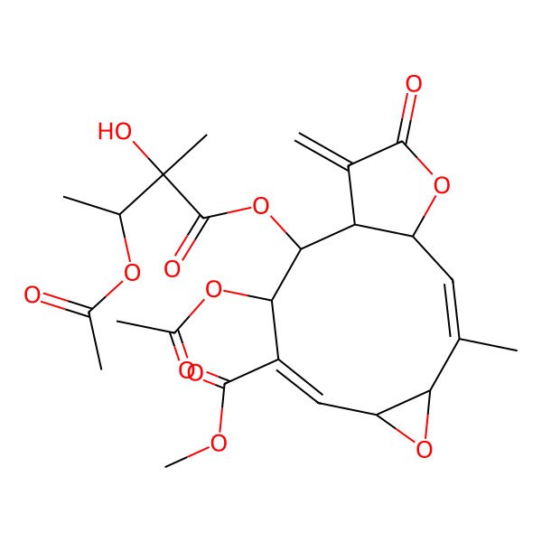 2D Structure of methyl (1S,2E,4S,6R,7E,9S,10S,11S)-9-acetyloxy-10-[(2R,3S)-3-acetyloxy-2-hydroxy-2-methylbutanoyl]oxy-3-methyl-12-methylidene-13-oxo-5,14-dioxatricyclo[9.3.0.04,6]tetradeca-2,7-diene-8-carboxylate