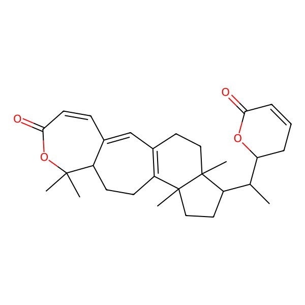2D Structure of 8,8,13,17-Tetramethyl-16-[1-(6-oxo-2,3-dihydropyran-2-yl)ethyl]-7-oxatetracyclo[10.7.0.03,9.013,17]nonadeca-1(12),2,4-trien-6-one