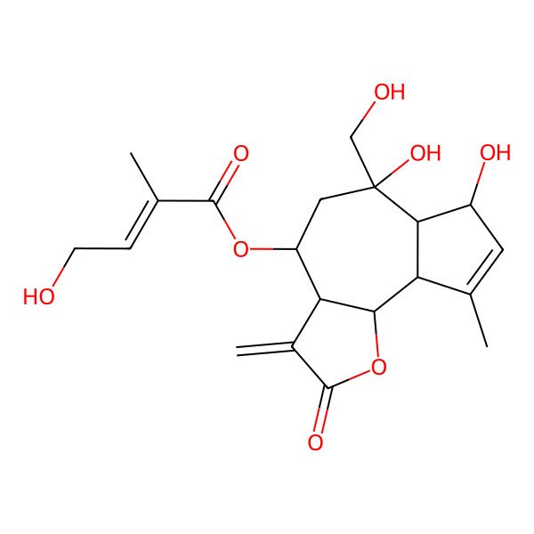 2D Structure of [(3aR,4R,6R,6aS,7S,9aR,9bS)-6,7-dihydroxy-6-(hydroxymethyl)-9-methyl-3-methylidene-2-oxo-4,5,6a,7,9a,9b-hexahydro-3aH-azuleno[4,5-b]furan-4-yl] (Z)-4-hydroxy-2-methylbut-2-enoate