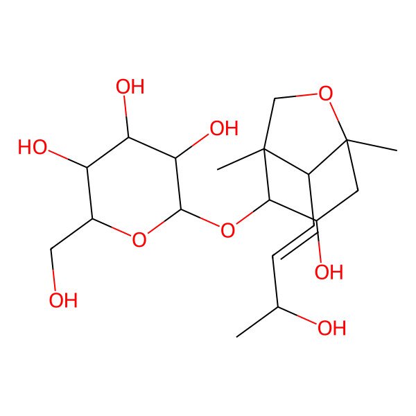 2D Structure of (2R,3R,4S,5S,6R)-2-[[(1S,2R,3R,5R,8R)-3-hydroxy-8-[(E,3R)-3-hydroxybut-1-enyl]-1,5-dimethyl-6-oxabicyclo[3.2.1]octan-2-yl]oxy]-6-(hydroxymethyl)oxane-3,4,5-triol