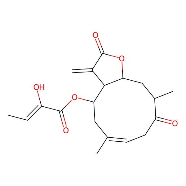 2D Structure of (6,10-dimethyl-3-methylidene-2,9-dioxo-4,5,8,10,11,11a-hexahydro-3aH-cyclodeca[b]furan-4-yl) 2-hydroxybut-2-enoate
