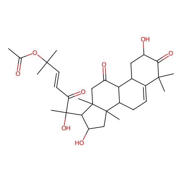 2D Structure of [6-(2,16-Dihydroxy-4,4,13,14-tetramethyl-3,11-dioxo-1,2,7,8,9,10,12,15,16,17-decahydrocyclopenta[a]phenanthren-17-yl)-6-hydroxy-2-methyl-5-oxohept-3-en-2-yl] acetate