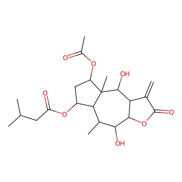 2D Structure of [(3aR,4R,5S,5aS,6S,8R,8aR,9R,9aS)-8-acetyloxy-4,9-dihydroxy-5,8a-dimethyl-1-methylidene-2-oxo-4,5,5a,6,7,8,9,9a-octahydro-3aH-azuleno[6,5-b]furan-6-yl] 3-methylbutanoate