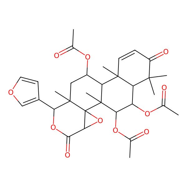 2D Structure of [(1S,2R,4S,7S,8S,10S,11R,12R,17S,18R,19S)-18,19-diacetyloxy-7-(furan-3-yl)-1,8,12,16,16-pentamethyl-5,15-dioxo-3,6-dioxapentacyclo[9.8.0.02,4.02,8.012,17]nonadec-13-en-10-yl] acetate