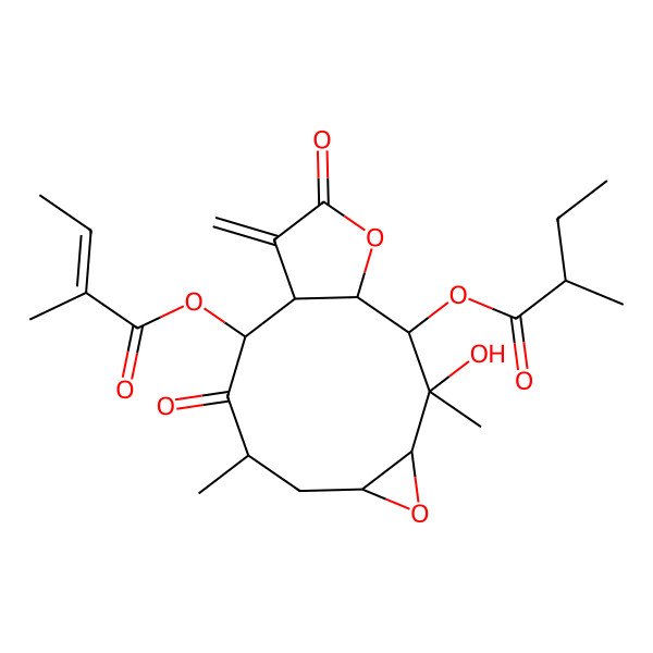 2D Structure of [(1S,2R,3R,4R,6S,8S,10S,11S)-3-hydroxy-3,8-dimethyl-10-[(Z)-2-methylbut-2-enoyl]oxy-12-methylidene-9,13-dioxo-5,14-dioxatricyclo[9.3.0.04,6]tetradecan-2-yl] (2R)-2-methylbutanoate