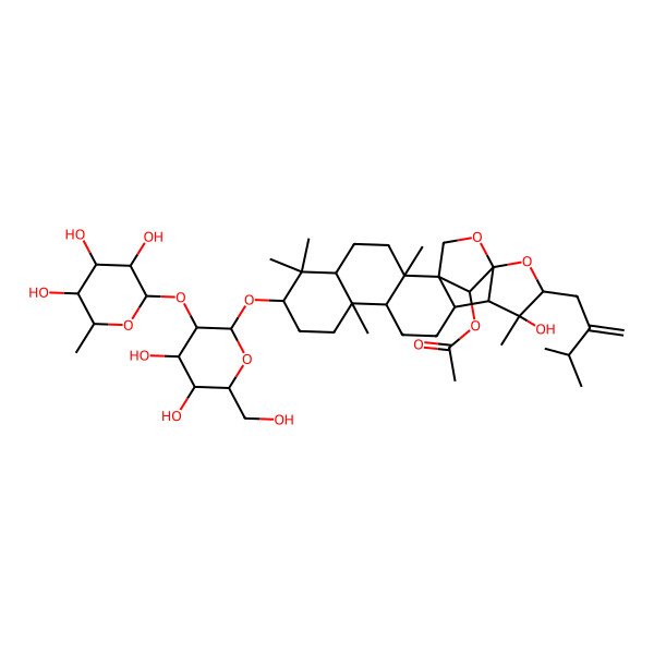 2D Structure of [7-[4,5-Dihydroxy-6-(hydroxymethyl)-3-(3,4,5-trihydroxy-6-methyloxan-2-yl)oxyoxan-2-yl]oxy-16-hydroxy-2,6,6,10,16-pentamethyl-17-(3-methyl-2-methylidenebutyl)-18,20-dioxahexacyclo[17.2.1.01,14.02,11.05,10.015,19]docosan-22-yl] acetate