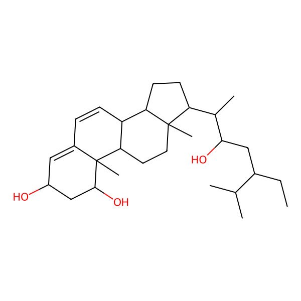2D Structure of (1S,3S,8S,9S,10R,13S,14S,17R)-17-[(2S,3R,5R)-5-ethyl-3-hydroxy-6-methylheptan-2-yl]-10,13-dimethyl-2,3,8,9,11,12,14,15,16,17-decahydro-1H-cyclopenta[a]phenanthrene-1,3-diol