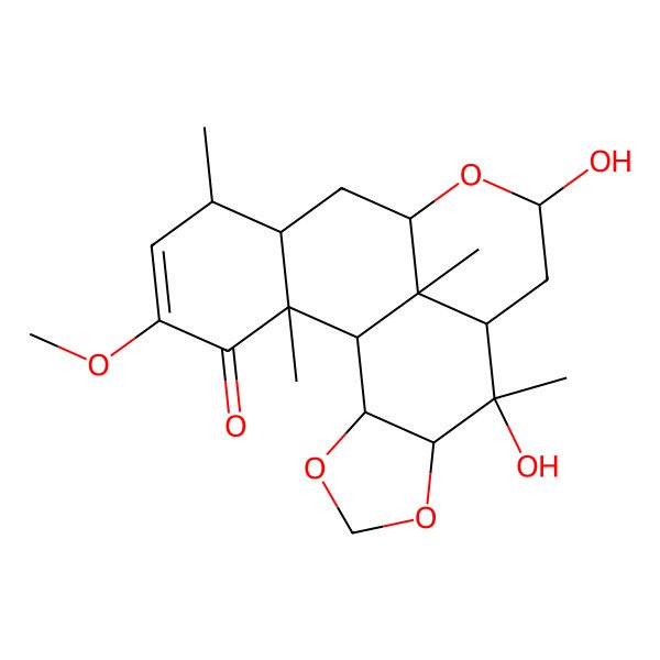2D Structure of (1S,2S,6R,7S,8R,12R,14S,15S,19S,20R)-7,10-dihydroxy-17-methoxy-7,15,19,20-tetramethyl-3,5,11-trioxapentacyclo[10.7.1.02,6.08,20.014,19]icos-16-en-18-one