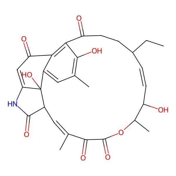 2D Structure of (10Z,17Z,19R,26R)-9-ethyl-4,12,26-trihydroxy-3,13,17-trimethyl-14-oxa-21-azatetracyclo[17.6.1.05,25.022,26]hexacosa-1(25),2,4,10,17,22-hexaene-6,15,16,20,24-pentone