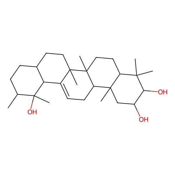 2D Structure of (1R,2R,4aR,6aR,6aS,6bR,8aR,10R,11R,12aR,14bR)-1,2,6a,6b,9,9,12a-heptamethyl-3,4,4a,5,6,6a,7,8,8a,10,11,12,13,14b-tetradecahydro-2H-picene-1,10,11-triol 2D Structure of (1R,2R,4aR,6aR,6aS,6bR,8aR,10R,11R,12aR,14bR)-1,2,6a,6b,9,9,12a-heptamethyl-3,4,4a,5,6,6a,7,8,8a,10,11,12,13,14b-tetradecahydro-2H-picene-1,10,11-triol