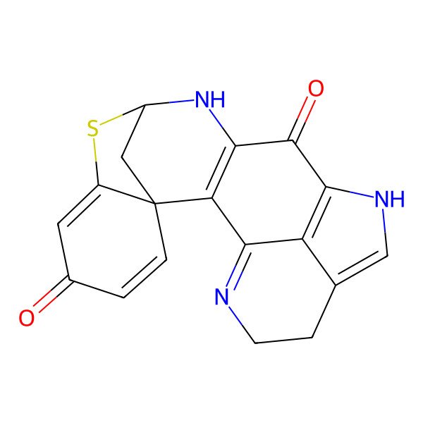 2D Structure of (1S)-15-thia-4,9,13-triazahexacyclo[12.6.1.13,7.01,16.02,12.010,22]docosa-2(12),3,7,10(22),16,19-hexaene-11,18-dione