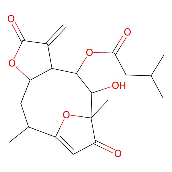 2D Structure of [(2R,4R,8S,9S,10R,11R)-10-hydroxy-2,11-dimethyl-7-methylidene-6,12-dioxo-5,14-dioxatricyclo[9.2.1.04,8]tetradec-1(13)-en-9-yl] 3-methylbutanoate