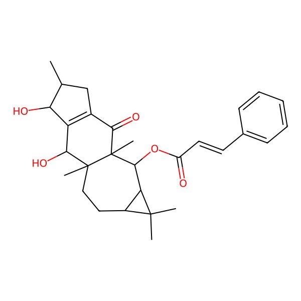 2D Structure of (2,4-Dihydroxy-1,5,9,12,12-pentamethyl-8-oxo-10-tetracyclo[7.6.0.03,7.011,13]pentadec-3(7)-enyl) 3-phenylprop-2-enoate