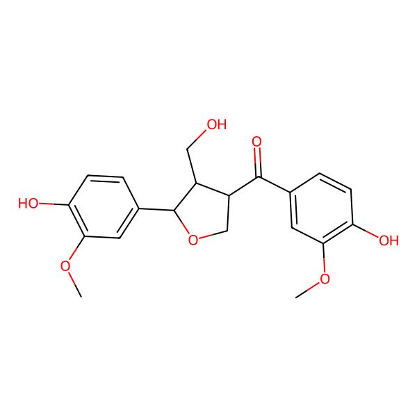 2D Structure of (4-hydroxy-3-methoxyphenyl)-[(3S,4R,5S)-5-(4-hydroxy-3-methoxyphenyl)-4-(hydroxymethyl)oxolan-3-yl]methanone
