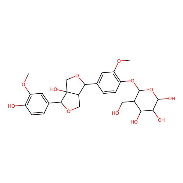 2D Structure of 6-[4-[3a-hydroxy-3-(4-hydroxy-3-methoxyphenyl)-3,4,6,6a-tetrahydro-1H-furo[3,4-c]furan-6-yl]-2-methoxyphenoxy]-5-(hydroxymethyl)oxane-2,3,4-triol