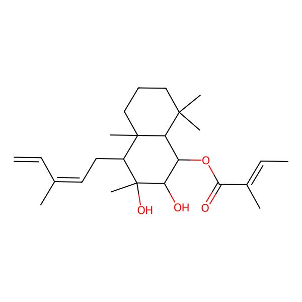 2D Structure of [2,3-dihydroxy-3,4a,8,8-tetramethyl-4-(3-methylpenta-2,4-dienyl)-2,4,5,6,7,8a-hexahydro-1H-naphthalen-1-yl] 2-methylbut-2-enoate