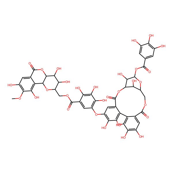 2D Structure of (3,4,8,10-tetrahydroxy-9-methoxy-6-oxo-3,4,4a,10b-tetrahydro-2H-pyrano[3,2-c]isochromen-2-yl)methyl 5-[[7,8,11,12,13,22,23-heptahydroxy-3,16-dioxo-21-(3,4,5-trihydroxybenzoyl)oxy-2,17,20-trioxatetracyclo[17.3.1.04,9.010,15]tricosa-4,6,8,10,12,14-hexaen-6-yl]oxy]-2,3,4-trihydroxybenzoate