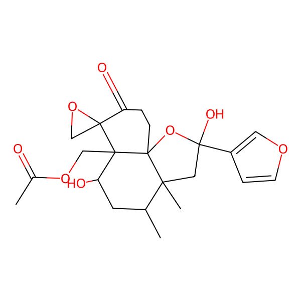 2D Structure of [2-(Furan-3-yl)-2,6-dihydroxy-3a,4-dimethyl-8-oxospiro[3,4,5,6,9,10-hexahydrobenzo[h][1]benzofuran-7,2'-oxirane]-6a-yl]methyl acetate