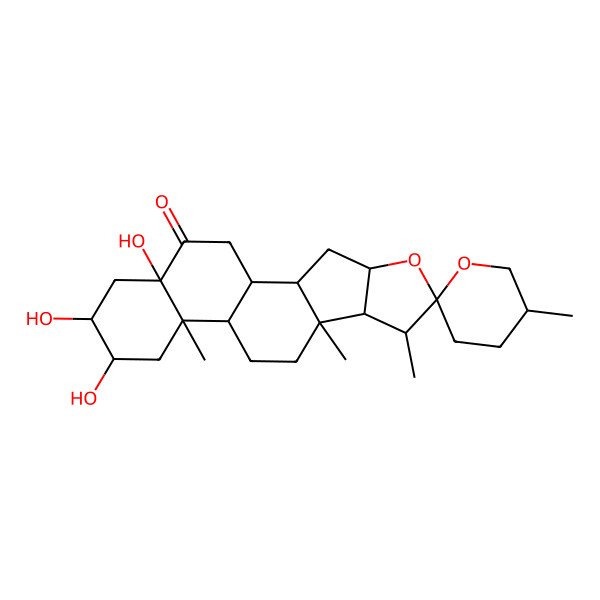 2D Structure of 15,16,18-Trihydroxy-5',7,9,13-tetramethylspiro[5-oxapentacyclo[10.8.0.02,9.04,8.013,18]icosane-6,2'-oxane]-19-one