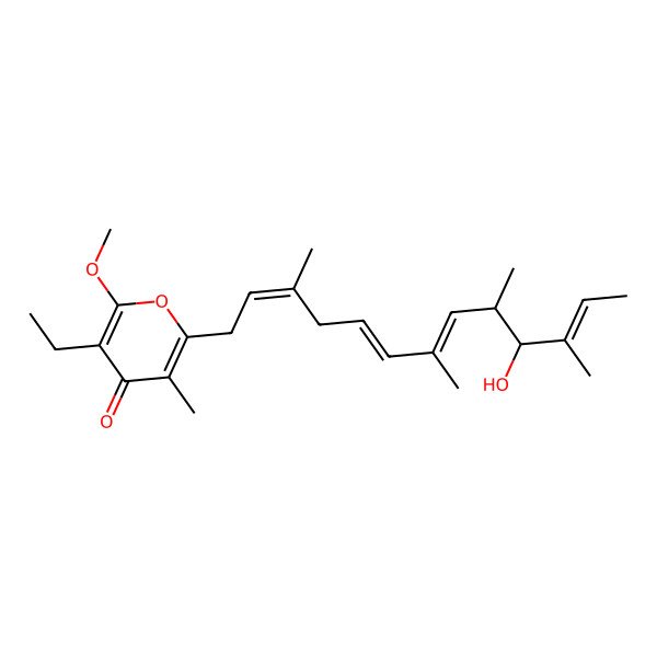 2D Structure of 5-ethyl-2-[(2E,5E,7E,9R,10S,11Z)-10-hydroxy-3,7,9,11-tetramethyltrideca-2,5,7,11-tetraenyl]-6-methoxy-3-methylpyran-4-one