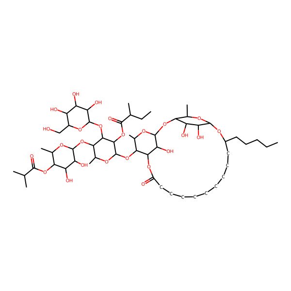 2D Structure of [(2S,3R,4R,5S,6S)-5-[(2S,3R,4S,5R,6S)-3,4-dihydroxy-6-methyl-5-(2-methylpropanoyloxy)oxan-2-yl]oxy-6-methyl-2-[[(1R,3S,5S,6S,7S,19S,21R,23S,24S,25R,26R)-24,25,26-trihydroxy-5,23-dimethyl-9-oxo-19-pentyl-2,4,8,20,22-pentaoxatricyclo[19.2.2.13,7]hexacosan-6-yl]oxy]-4-[(2S,3R,4S,5S,6R)-3,4,5-trihydroxy-6-(hydroxymethyl)oxan-2-yl]oxyoxan-3-yl] (2S)-2-methylbutanoate