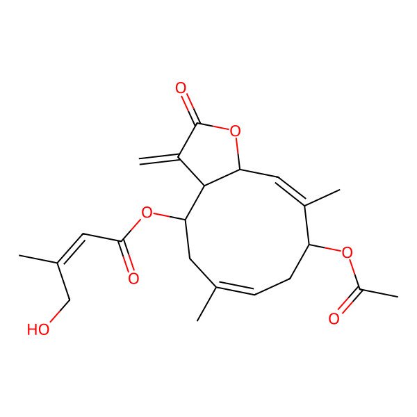 2D Structure of (9-Acetyloxy-6,10-dimethyl-3-methylidene-2-oxo-3a,4,5,8,9,11a-hexahydrocyclodeca[b]furan-4-yl) 4-hydroxy-3-methylbut-2-enoate