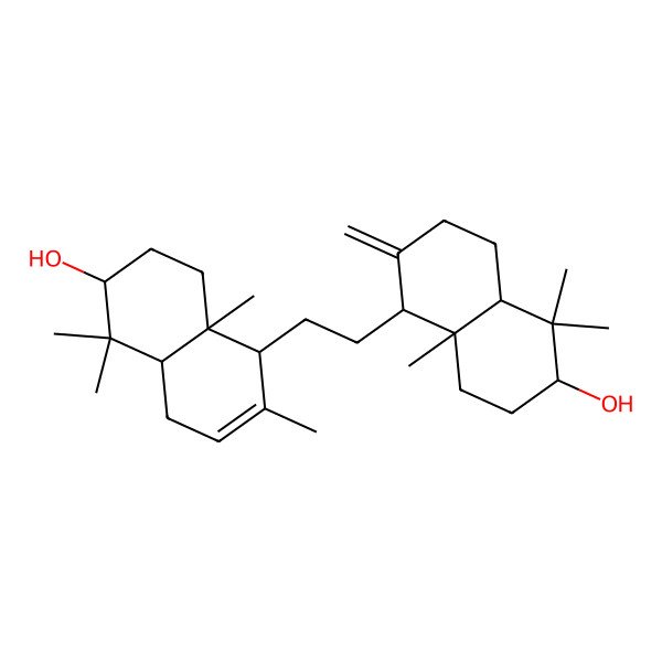 2D Structure of (2R,4aR,5S,8aR)-5-[2-[(1S,4aR,6S,8aR)-6-hydroxy-5,5,8a-trimethyl-2-methylidene-3,4,4a,6,7,8-hexahydro-1H-naphthalen-1-yl]ethyl]-1,1,4a,6-tetramethyl-2,3,4,5,8,8a-hexahydronaphthalen-2-ol
