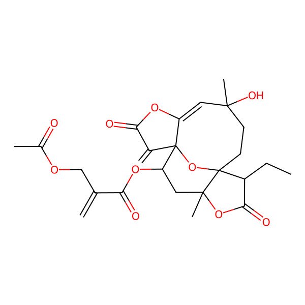 2D Structure of (11-Ethyl-7-hydroxy-7,14-dimethyl-2-methylidene-3,12-dioxo-4,13,17-trioxatetracyclo[8.6.1.01,5.010,14]heptadec-5-en-16-yl) 2-(acetyloxymethyl)prop-2-enoate