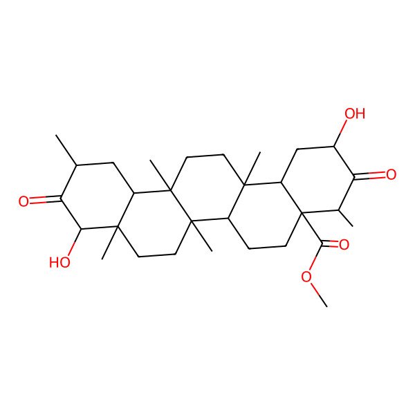2D Structure of methyl (2S,4R,4aR,6aS,6aS,6bR,8aR,9S,11R,12aS,14aR,14bS)-2,9-dihydroxy-4,6a,6b,8a,11,14a-hexamethyl-3,10-dioxo-2,4,5,6,6a,7,8,9,11,12,12a,13,14,14b-tetradecahydro-1H-picene-4a-carboxylate 2D Structure of methyl (2S,4R,4aR,6aS,6aS,6bR,8aR,9S,11R,12aS,14aR,14bS)-2,9-dihydroxy-4,6a,6b,8a,11,14a-hexamethyl-3,10-dioxo-2,4,5,6,6a,7,8,9,11,12,12a,13,14,14b-tetradecahydro-1H-picene-4a-carboxylate